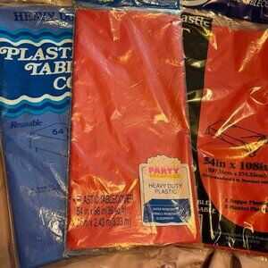 NEW - Set of 3 Plastic Table Covers - 2 are 54" x 108" and 1 is 54" x 96"